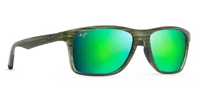 Pre-owned Maui Jim Onshore Gm798-15c Olive Stripe Fade / Mauigreen In Olive Stripe Fade/green Mirror Polarized