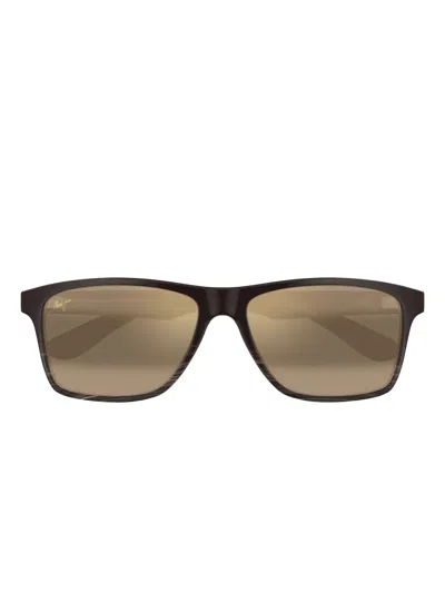 Maui Jim Onshore Wood-effect Square Sunglasses In Brown