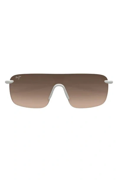 Maui Jim Palulu 99mm Oversize Gradient Polarizedplus2® Shield Sunglasses In Metal Matte Platinum/bronze