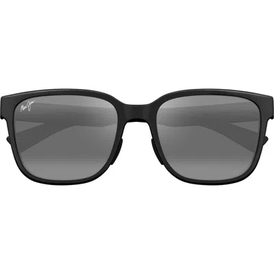 Maui Jim Paulele Af 57mm Polarizedplus2® Round Sunglasses In Black/neutral Grey