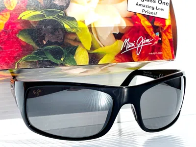 Pre-owned Maui Jim Peahi Gloss Black Polarized Grey Glass Lens Sunglass 202-02 In Gray