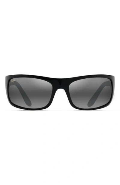 Maui Jim 'peahi In Gloss Black/neutral Grey