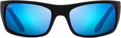 Pre-owned Maui Jim Peahi Lifestyle Sunglasses In Black Matte Rubber/blue Hawaii