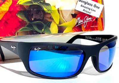 Pre-owned Maui Jim Peahi Matte Black Rubber Polarized Blue Glass Lens Sunglass B202-2m