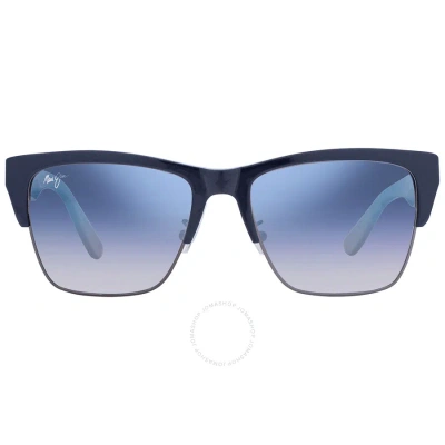 Maui Jim Perico Dual Mirror Blue To Silver Square Unisex Sunglasses Dbs853-03 56 In Blue / Gun Metal / Gunmetal / Navy / Silver