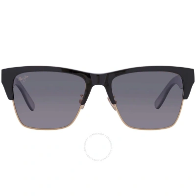 Maui Jim Perico Neutral Grey Square Unisex Sunglasses Gs853-02 56 In Black / Gold / Grey