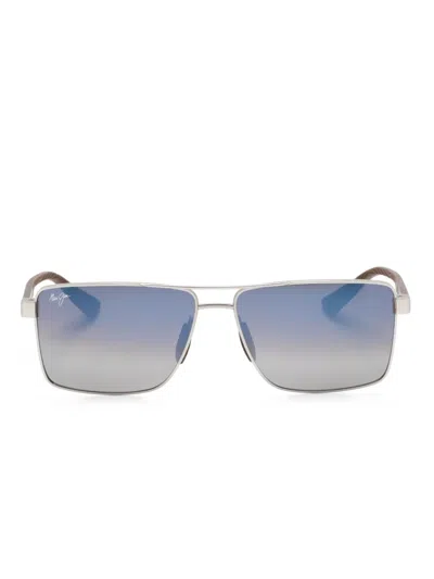 Maui Jim Piha Rectangle-frame Sunglasses In 银色