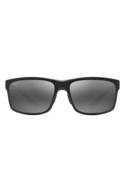 Maui Jim Pokowai Arch 58mm Polarized Rectangular Sunglasses In Black Matte/neutral Grey