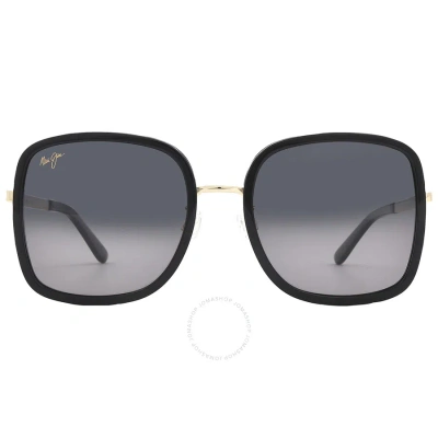 Maui Jim Pua Neutral Grey Square Unisex Sunglasses Gs865-02 55 In Black / Gold / Grey