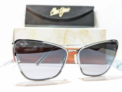 Pre-owned Maui Jim Puakenikeni Shiny Silver / Grey Polarized Sunglass Mj823-02d Italy In Gray