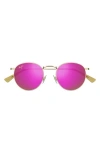 Maui Jim Pukaua 50mm Small Polarized Round Sunglasses In Gold Pink Yellow