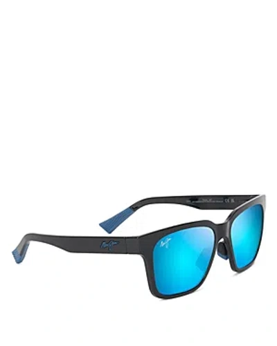 Maui Jim Punikai Classic Square Sunglasses, 56mm In Black/blue Mirrored Gradient