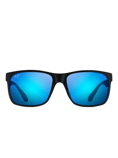 Maui Jim Red Sands Black Matte Square Polarized Sunglasses In Blue Hawaii