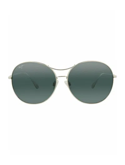 Maui Jim Round-frame Titanium Sunglasses In Green