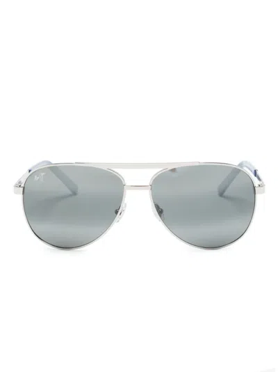 Maui Jim Seacliff Pilot-frame Sunglasses In Silver
