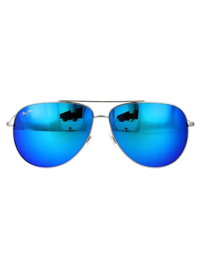 Maui Jim Shinly Silver Blue Green Metal Sunglasses