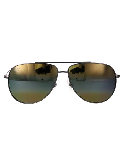 Maui Jim Shiny Dark Ruthenium Metal Sunglasses In Brown