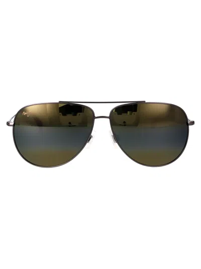Maui Jim Shiny Dark Ruthenium Metal Sunglasses In Green
