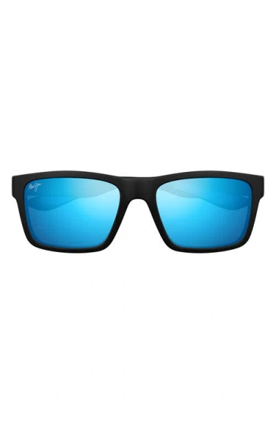 Maui Jim The Flats 57mm Polarizedplus2® Rectangular Sunglasses In Black/blue Hawaii
