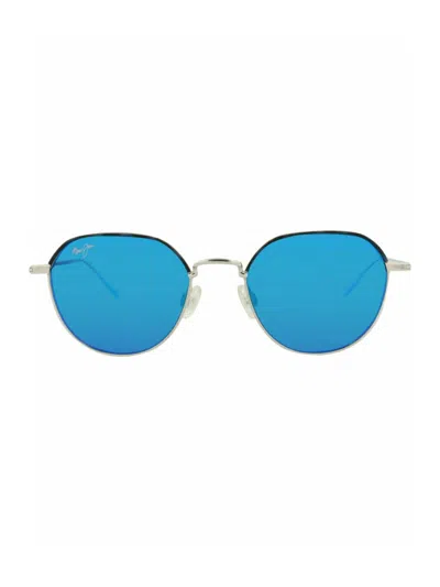 Maui Jim Titanium Round/oval Unisex Sunglasses B859 In Blue
