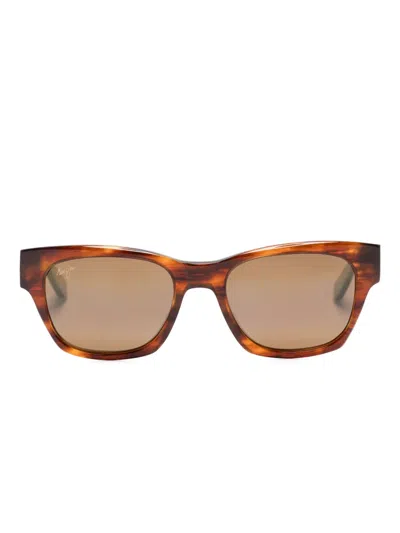 Maui Jim Tortoiseshell Rectangle-frame Sunglasses In Brown
