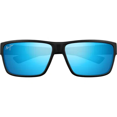 Maui Jim Uila 62mm Polarizedplus2® Oversize Rectangular Sunglasses In Black/blue Hawaii