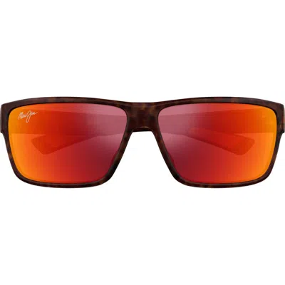 Maui Jim Uila 62mm Polarizedplus2® Oversize Rectangular Sunglasses In Brown/hawaii Lava