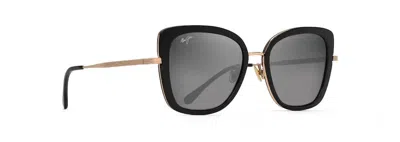 Pre-owned Maui Jim Violet Lake Mj Gs843-02 Black/gold Butterfly Polarized Sunglasses In Gray
