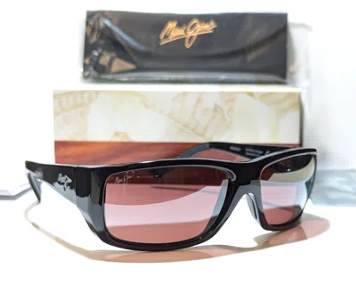 Pre-owned Maui Jim Wassup Black Sport Wrap / Maui Rose Polarized Lens Sunglass R123-02 In Pink