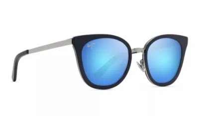 Pre-owned Maui Jim Wood Rose Mj 870-03 Navy Silver Blue Hawaii Polarized Sunglasses