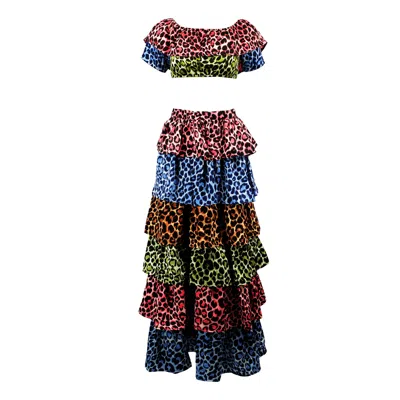 Maui X Lolita Ana Ruffled Cheetah Print Two-piece Skirt Set