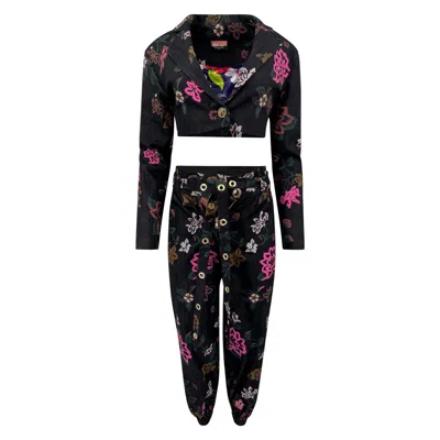 Maui X Lolita Black Flora Fitted Cropped Denim Set