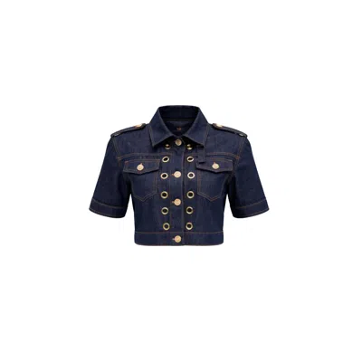 Maui X Lolita Women's Blue Aria Grommet Denim Cropped Shirt