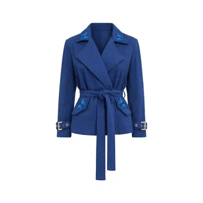 Maui X Lolita Women's Blue Pearl Denim Cropped Trench Jacket