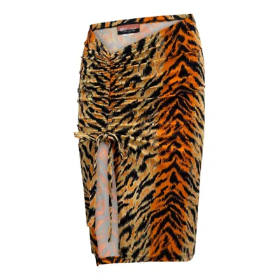 Maui X Lolita Women's Tora Tiger Print Drawstring Swim Skirt In Brown
