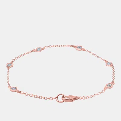 Pre-owned Mauli Jewels 14k Rose Gold Chain With Bezel-set Diamond Station Bracelet
