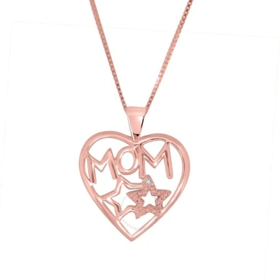 Maulijewels 0.005 Carat Natural Diamond Mom Heart Pendant For Woman Crafted In 10k Rose Gold With 18 In White