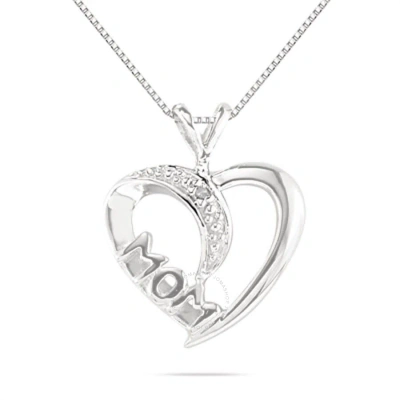 Maulijewels 0.005 Carat Natural Diamond Mom Heart Pendant For Woman Crafted In 10k White Gold With 1