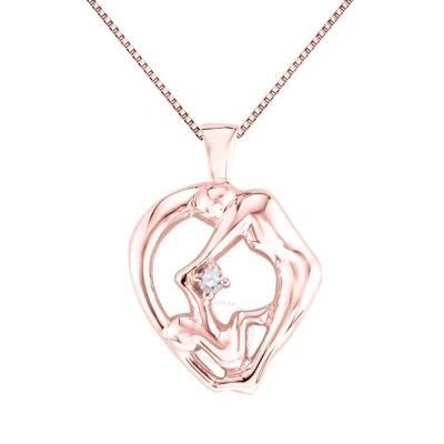 Maulijewels 0.03 Carat Natural Diamond Mom Child Pendant For Woman Crafted In 10k Rose Gold With 18" In White