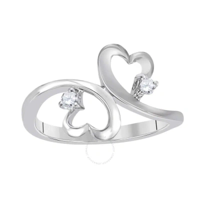 Maulijewels 0.10 Carat Diamond Two Stone Heart Shape Engagement Wedding Rings For Women In 10k Solid In White