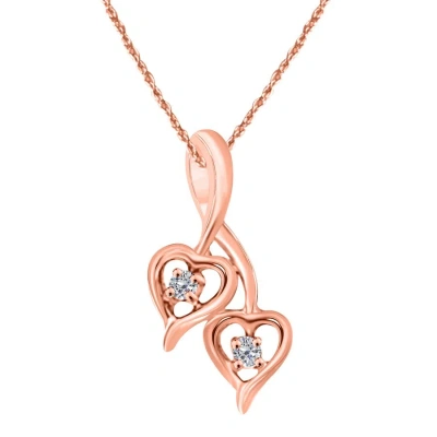Maulijewels 0.10 Carat Diamond/ Two Stone/ Heart Shape Pendant In 10k Rose Gold With 18" 10k Rose Go In White