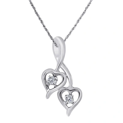 Maulijewels 0.10 Carat Diamond/ Two Stone/ Heart Shape Pendant In 10k White Gold With 18" 10k White In Metallic