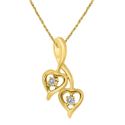 Maulijewels 0.10 Carat Diamond/ Two Stone/ Heart Shape Pendant In 10k Yellow Gold With 18" 10k Yello In White