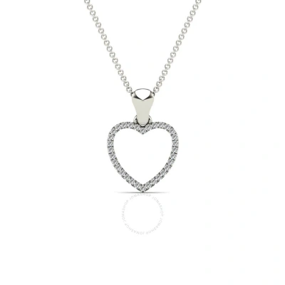 Maulijewels 0.10 Carat Natural Diamond Heart Shape Pendant Necklace For Women/ Girls In Solid 10k Wh In White