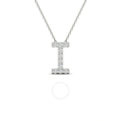 Maulijewels 0.10 Carat Natural Diamond Initial " I " Necklace Pendant In Solid 14k White Gold With 1