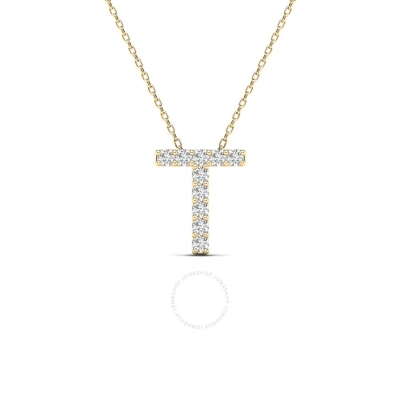 Maulijewels 0.10 Carat Natural Diamond Initial " T " Necklace Pendant In 14k Yellow Gold With 18" Ca