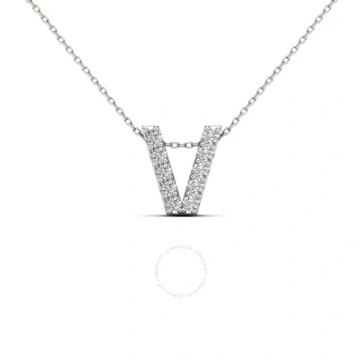 Maulijewels 0.10 Carat Natural Diamond Initial " V " Pendant Necklace In 14k White Gold With 18" Cab