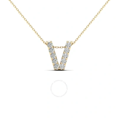 Maulijewels 0.10 Carat Natural Diamond Initial " V " Pendant Necklace In 14k Yellow Gold With 18" Ca