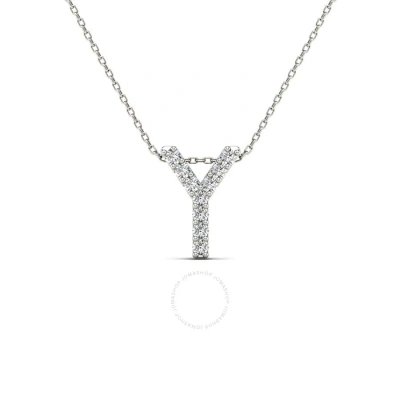 Maulijewels 0.10 Carat Natural Diamond Initial " Y " Pendant Necklace In 14k White Gold With 18" Cab