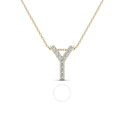 Maulijewels 0.10 Carat Natural Diamond Initial " Y " Pendant Necklace In 14k Yellow Gold With 18" Ca